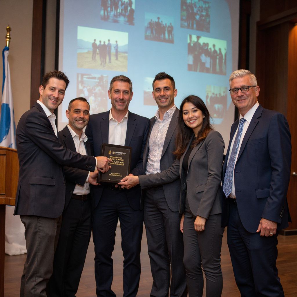 Ceremonia de premiación con equipo de Argentina Rent recibiendo trofeo